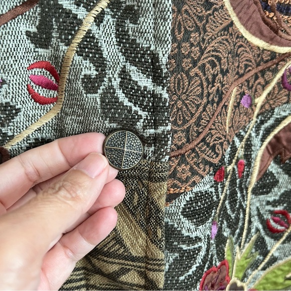 COLDWATER CREEK VTG Choco Brown Tapestry Applique Coat Jacket Size PM - Picture 6 of 7